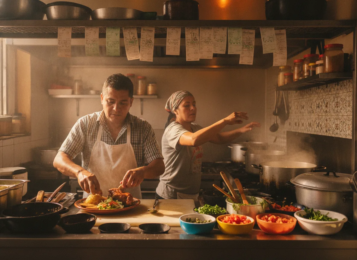 Equipo de cocina trabajando con las comandas al día